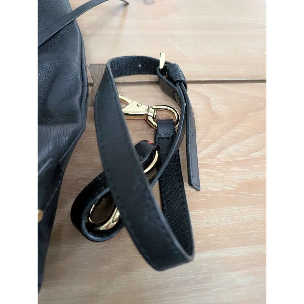 She+Lo BLACK Leather‎ Hobo Handbag With Gold Accents